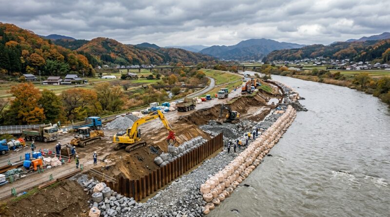 台風25号で決壊した千葉・印旛沼の堤防、緊急復旧工事の第1段階「荒締切工」が完了