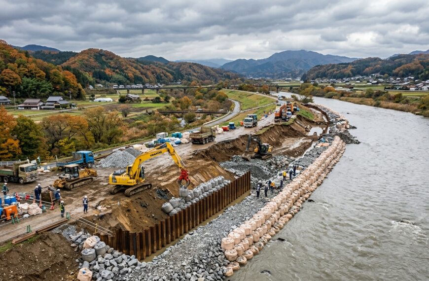 台風25号で決壊した千葉・印旛沼の堤防、緊急復旧工事の第1段階「荒締切工」が完了